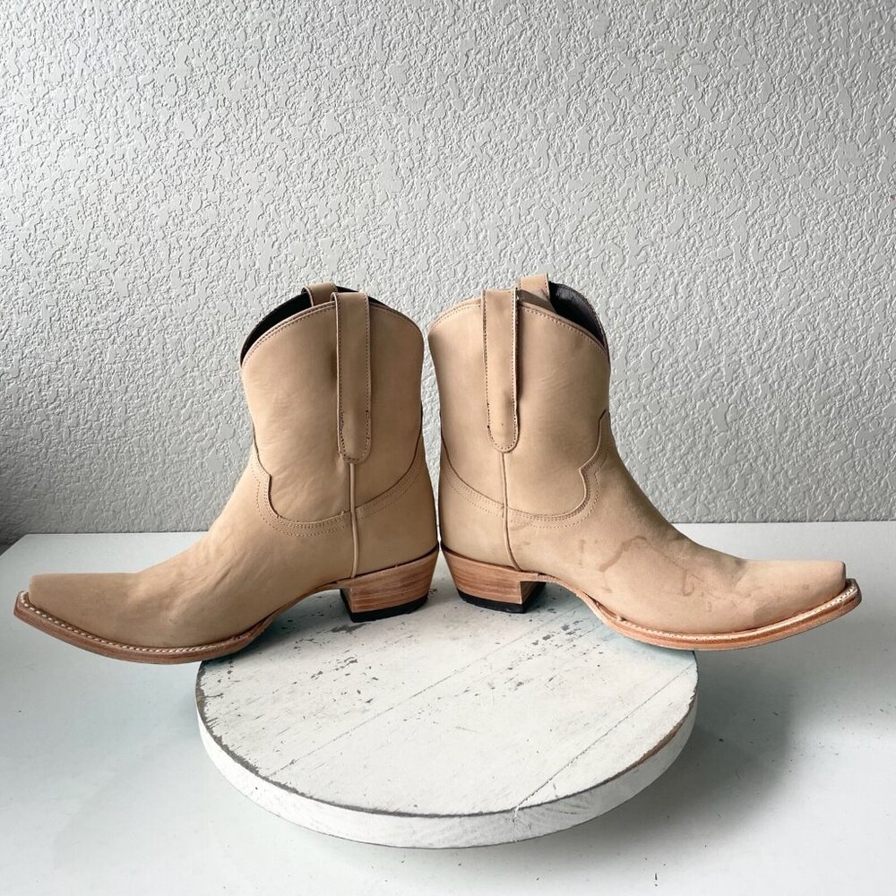 Lane EMMA JANE Womens Cowboy Bootie 8.5 Bone Suede Western Cowgirl Ankle Boots - Picture 9 of 13